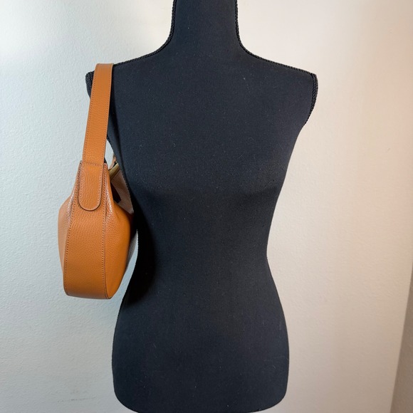 M.Gemi Italian Pebbled Leather Hobo Shoulder Bag Cognac Brown Minimalist Luxury - Picture 2 of 11